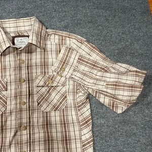 Fossil‎ Mens Plaid Long Sleeve Button Up Shirt Size Medium Cotton Brown Utility